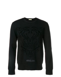 Мужской черный свитер с круглым вырезом с принтом от Versace Jeans