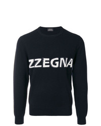 Мужской черный свитер с круглым вырезом с принтом от Z Zegna
