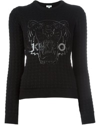 Женский черный свитер с круглым вырезом с рельефным рисунком от Kenzo