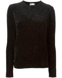 Женский черный свитер с круглым вырезом с рельефным рисунком от MSGM