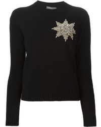 Женский черный свитер с круглым вырезом с украшением от Alexander McQueen