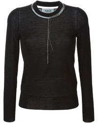 Женский черный свитер с круглым вырезом с украшением от Aviu