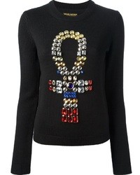 Женский черный свитер с круглым вырезом с украшением от Chloe Sevigny for Opening Ceremony