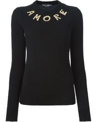 Женский черный свитер с круглым вырезом с украшением от Dolce & Gabbana