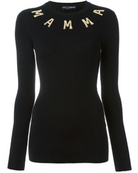 Женский черный свитер с круглым вырезом с украшением от Dolce & Gabbana