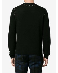Мужской черный свитер с круглым вырезом с украшением от Valentino