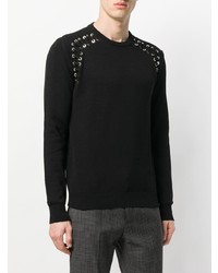 Мужской черный свитер с круглым вырезом с украшением от Les Hommes
