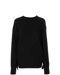 Женский черный свитер с круглым вырезом с украшением от Laneus