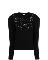 Женский черный свитер с круглым вырезом с украшением от Magda Butrym
