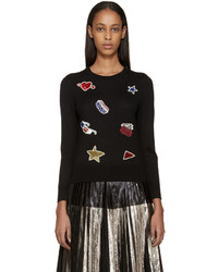 Женский черный свитер с круглым вырезом с украшением от Marc Jacobs