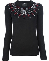 Женский черный свитер с круглым вырезом с украшением от Markus Lupfer