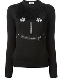 Женский черный свитер с круглым вырезом с украшением от Moschino Cheap & Chic