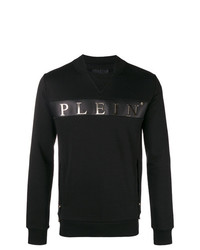 Мужской черный свитер с круглым вырезом с украшением от Philipp Plein