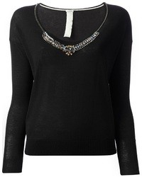 Женский черный свитер с круглым вырезом с украшением от Pinko
