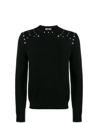 Мужской черный свитер с круглым вырезом с украшением от Valentino