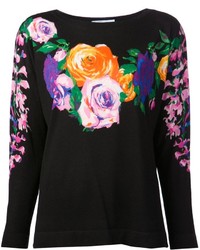 Женский черный свитер с круглым вырезом с цветочным принтом от Blumarine