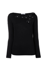 Женский черный свитер с круглым вырезом с цветочным принтом от Blumarine