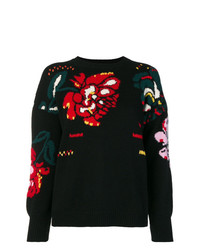 Женский черный свитер с круглым вырезом с цветочным принтом от Ermanno Scervino