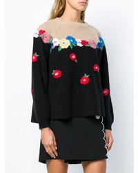 Женский черный свитер с круглым вырезом с цветочным принтом от Vivetta