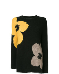 Женский черный свитер с круглым вырезом с цветочным принтом от Luisa Cerano