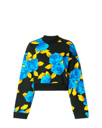 Женский черный свитер с круглым вырезом с цветочным принтом от MSGM