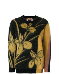 Женский черный свитер с круглым вырезом с цветочным принтом от N°21