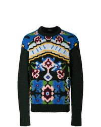 Мужской черный свитер с круглым вырезом с цветочным принтом от Prada