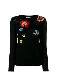 Женский черный свитер с круглым вырезом с цветочным принтом от Sonia Rykiel