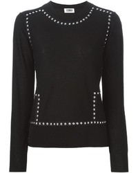 Женский черный свитер с круглым вырезом с шипами