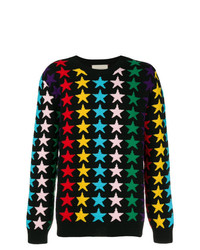 Мужской черный свитер с круглым вырезом со звездами от Gucci