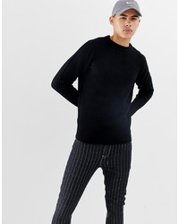 Мужской черный свитер с круглым вырезом от D-struct