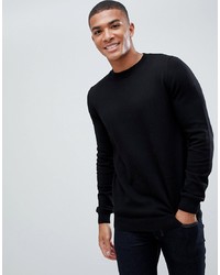 Мужской черный свитер с круглым вырезом от New Look