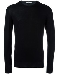 Мужской черный свитер с круглым вырезом от Paolo Pecora