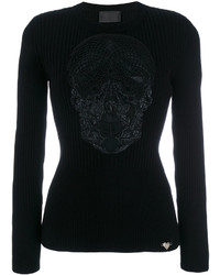 Женский черный свитер с круглым вырезом от Philipp Plein
