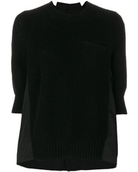 Женский черный свитер с круглым вырезом от Sacai