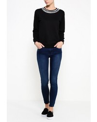 Женский черный свитер с круглым вырезом от Troll