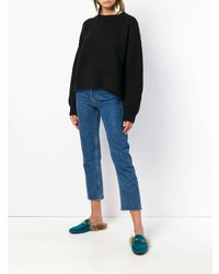 Женский черный свитер с круглым вырезом от Le Kasha