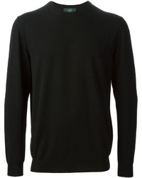 Мужской черный свитер с круглым вырезом от Zanone