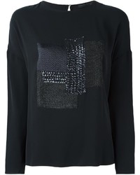 Черный свитер с пайетками с украшением