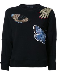 Женский черный свитер с пайетками с украшением от Alexander McQueen