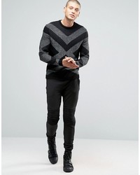 Мужской черный свитер с узором зигзаг от Asos