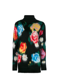 Черный свободный свитер из мохера с цветочным принтом от Miu Miu