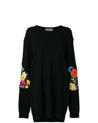Черный свободный свитер с цветочным принтом