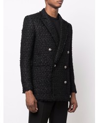 Мужской черный твидовый двубортный пиджак от Balmain