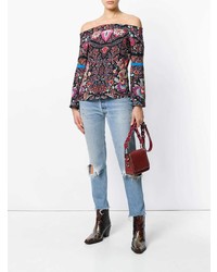 Черный топ с открытыми плечами с принтом от Etro