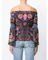 Черный топ с открытыми плечами с принтом от Etro