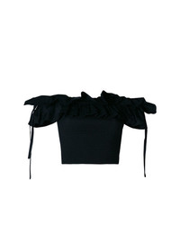 Черный топ с открытыми плечами с рюшами от Kendall & Kylie