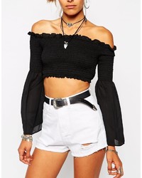 Черный топ с открытыми плечами от Missguided