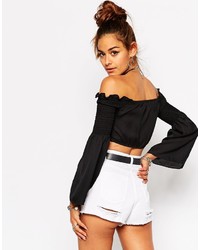 Черный топ с открытыми плечами от Missguided