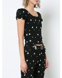 Черный укороченный топ с вышивкой от Miaou